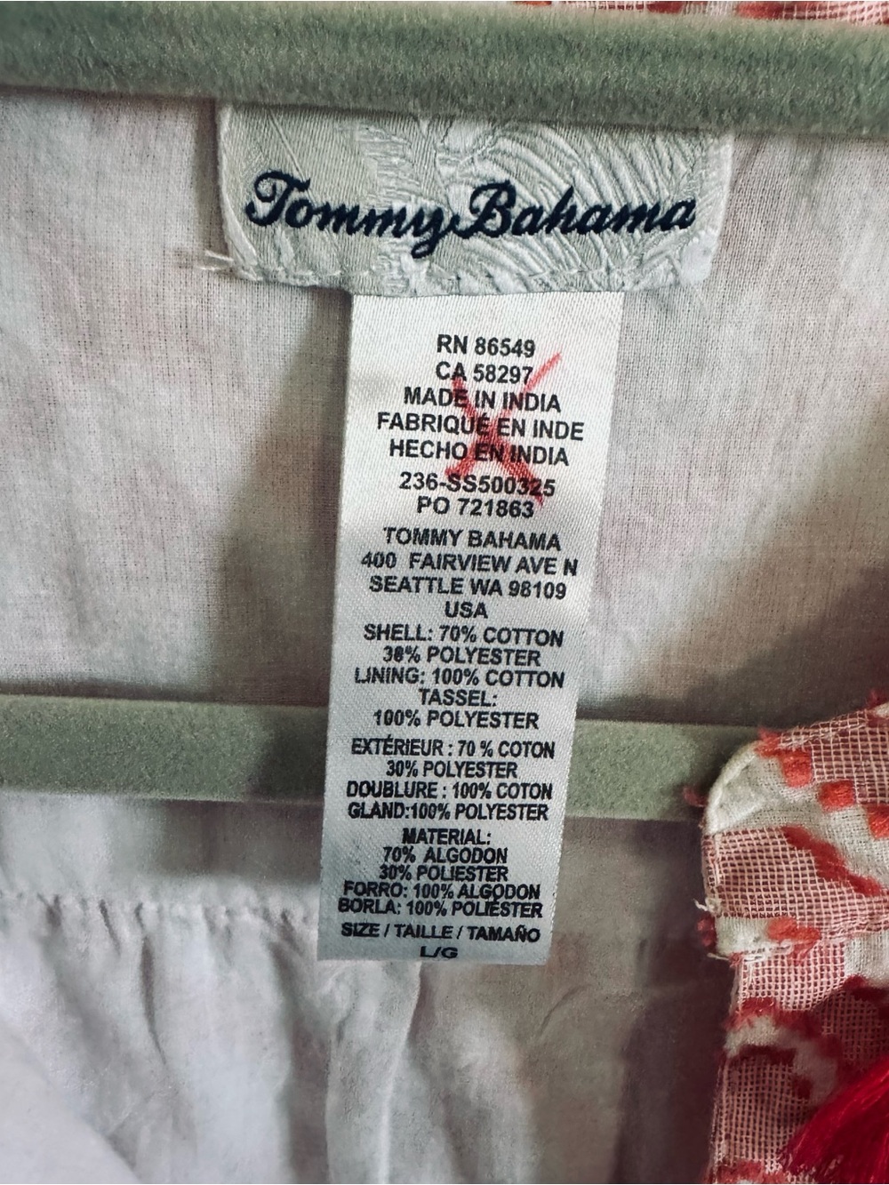 Tommy Bahama Red and White Printed Tassel Tunic Dress fully lined - Picture 2 of 10